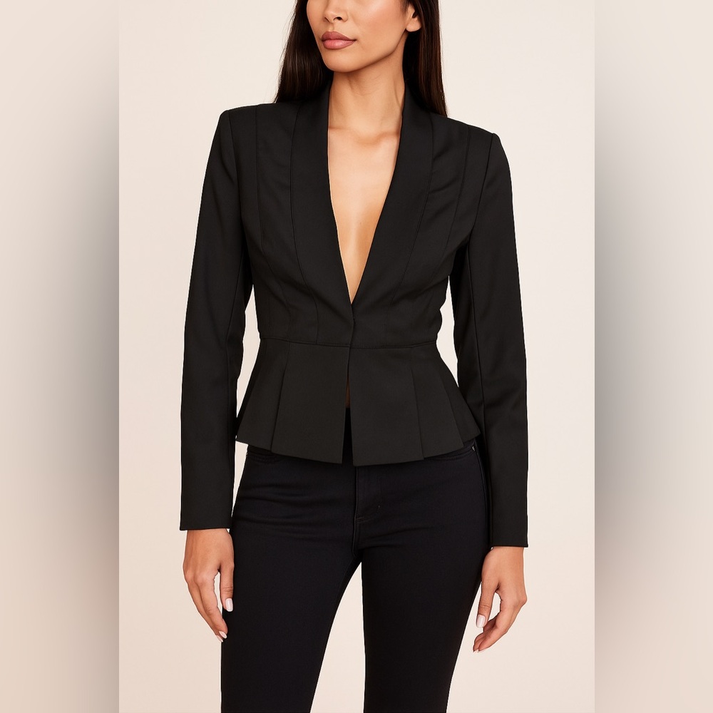 New Bebe Peplum waist accentuated Elegant Black Women's Blazer jacket XS 2 0